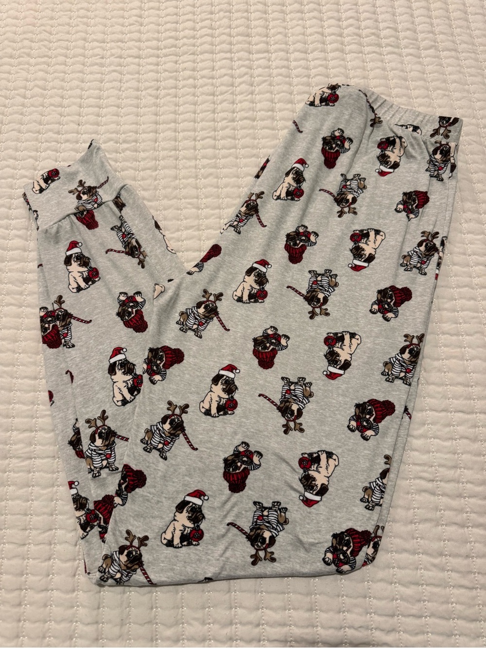 Cozy Grey Pug Holiday Pajama Pants